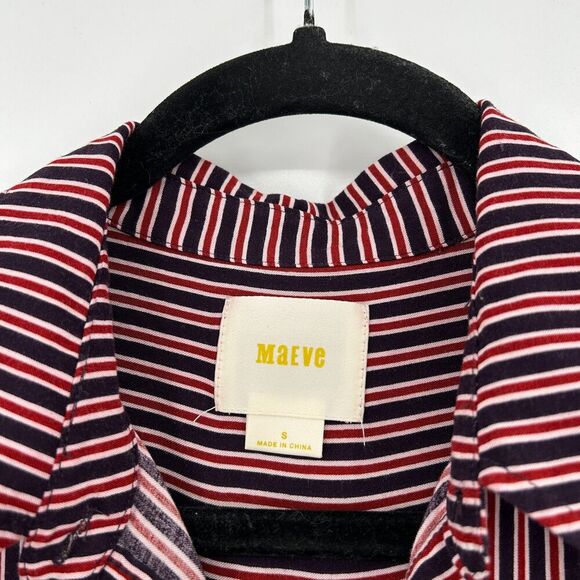 ANTHROPOLOGIE Maeve Red Blue Adelaide Poplin Long Sleeve Button Up Shirt Small - Picture 10 of 11